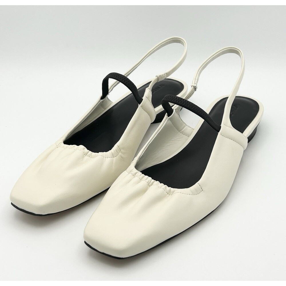 Vince Women's Venice Flats White Milk Black Leather Slingback 10M US 41 EUR